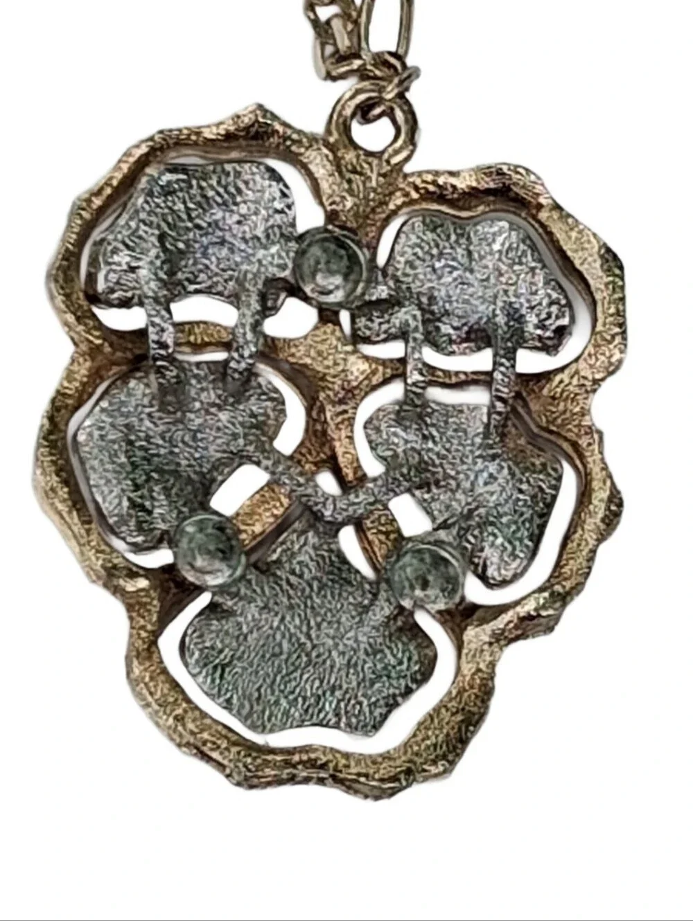 VTG Champagne Gold Mixed Metal Inlay Abstract Brutalist Statement Necklace